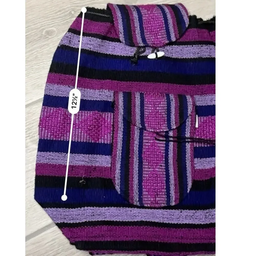 Lillo Artisans Hippie Baja Beach Backpack Purple Black Stripe Boho Festival Bag